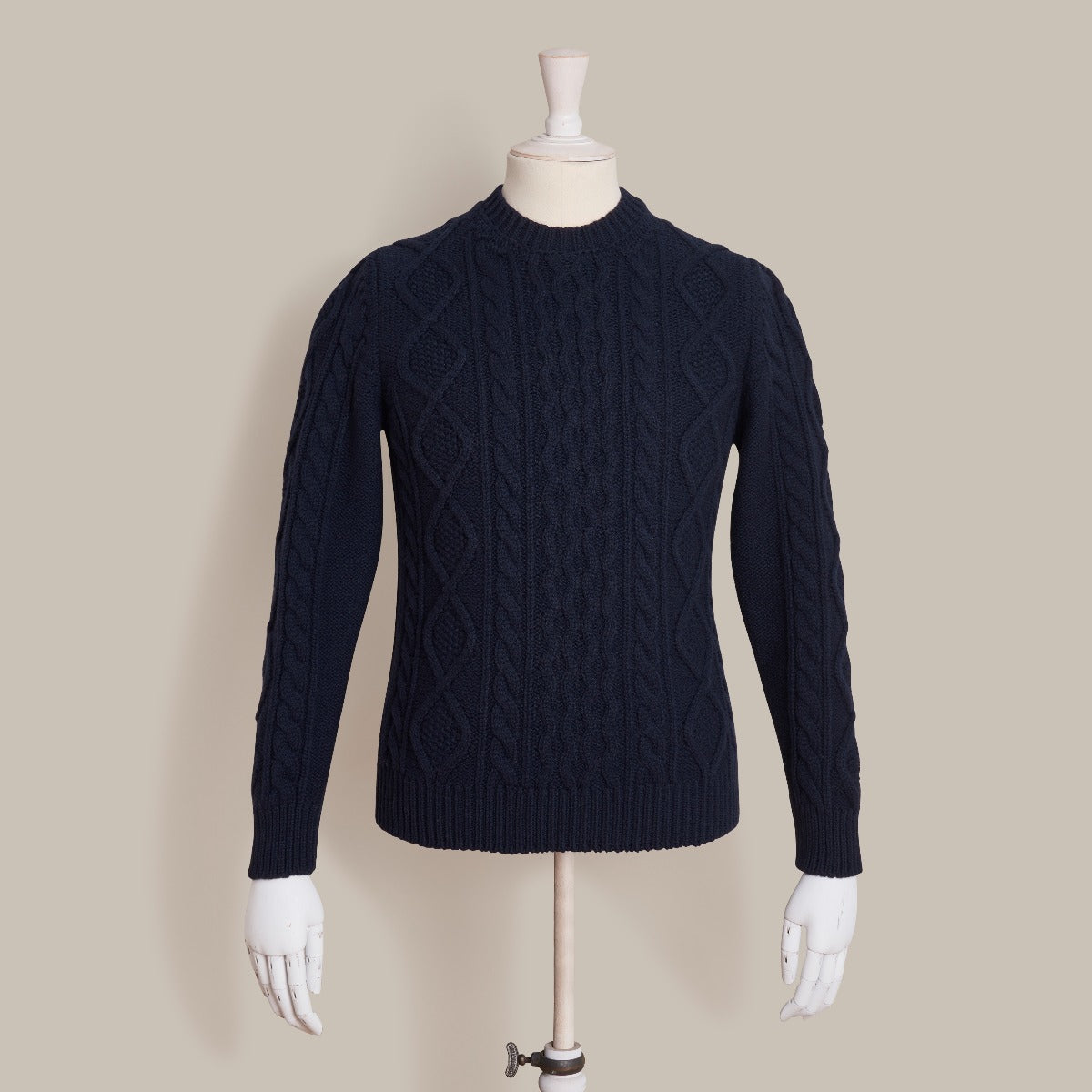 Aran Knit Cashmere Blend Crew Neck Sweater In