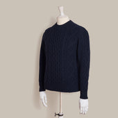 Aran Knit Cashmere Blend Crew Neck Sweater In