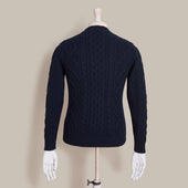 Aran Knit Cashmere Blend Crew Neck Sweater In