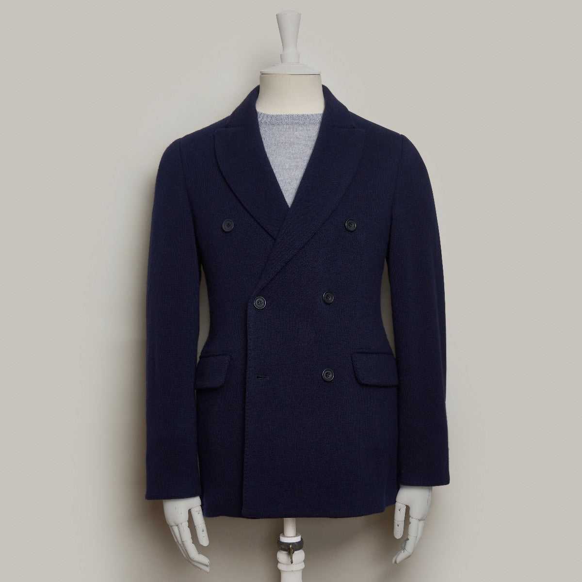 Double Breasted Cashmere Blend Unstructured Knitted Blazer In