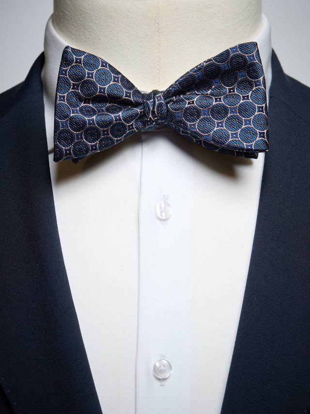 Navy & Beige Bow Tie
