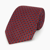 Red And Blue Geometric Floral Silk Tie