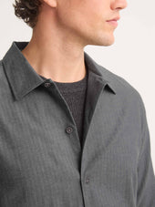 Men S Flannel Overshirt Balmoral Brushed Cotton Charcoal Gray Herringbone