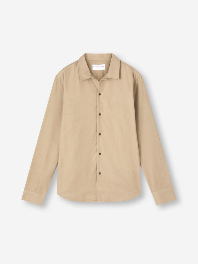 Men's Flannel Overshirt Kelburn Brushed Cotton Light Stone Herringbone