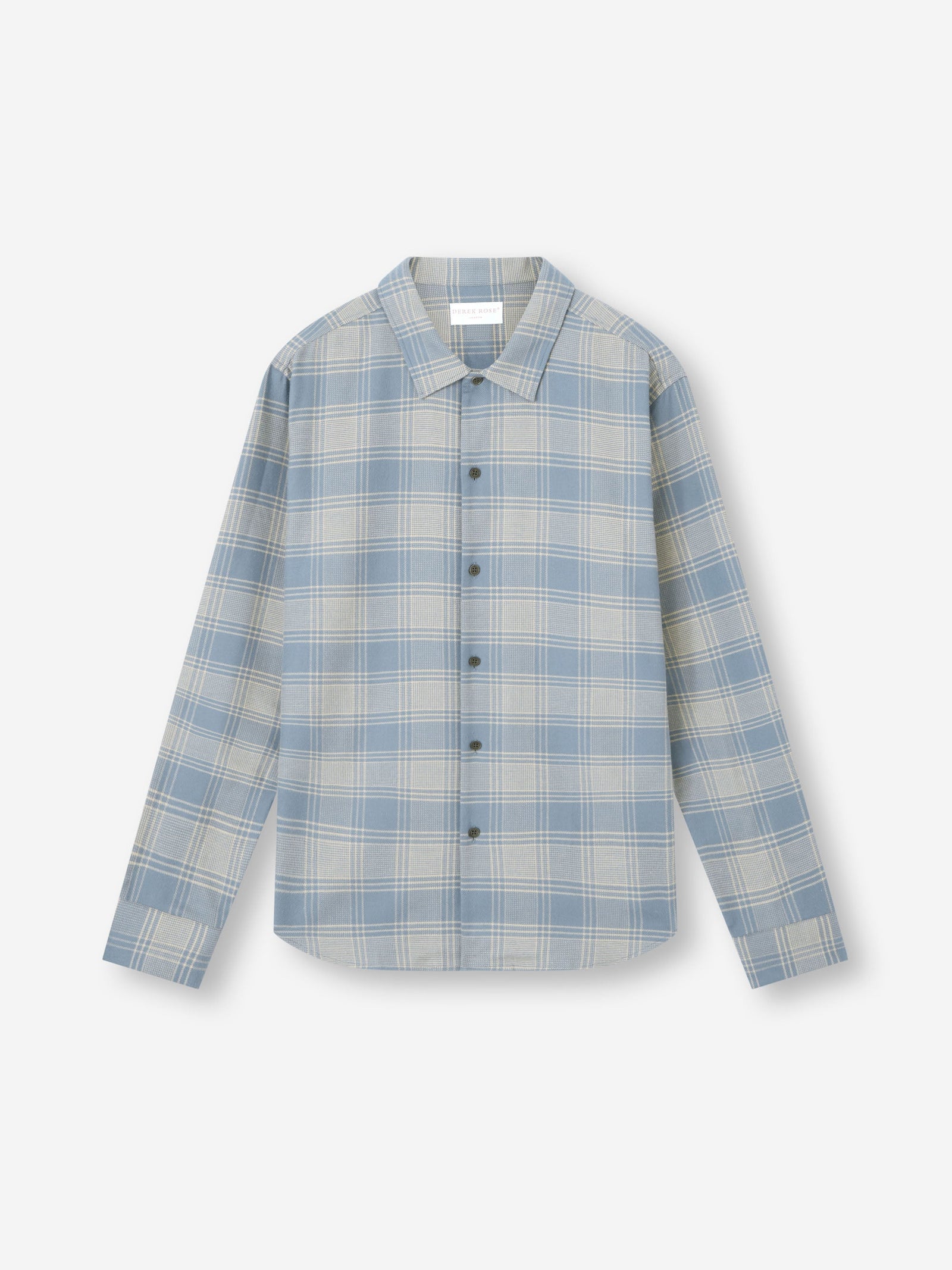 Men S Flannel Overshirt Kelburn Brushed Cotton Storm Blue Ecru Check