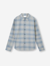 Men's Flannel Overshirt Kelburn Brushed Cotton Storm Blue & Ecru Check