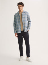 Men S Flannel Overshirt Kelburn Brushed Cotton Storm Blue Ecru Check