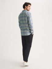 Men S Flannel Overshirt Kelburn Brushed Cotton Storm Blue Ecru Check