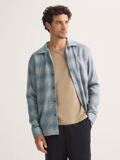 Men S Flannel Overshirt Kelburn Brushed Cotton Storm Blue Ecru Check