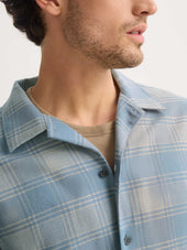 Men S Flannel Overshirt Kelburn Brushed Cotton Storm Blue Ecru Check