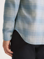 Men S Flannel Overshirt Kelburn Brushed Cotton Storm Blue Ecru Check