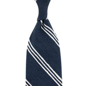 Triple Bar Shantung Silk Tie - Navy - Hand-Rolled