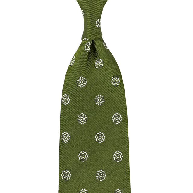 Shibumi-Flower Japanese Jacquard Silk Tie - Olive