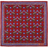Elephant Motif Silk Pocket Square - Burgundy - 40x40cm
