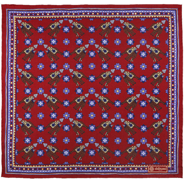 Elephant Motif Silk Pocket Square - Burgundy - 40x40cm