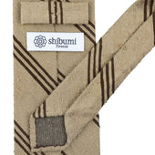 Triple Bar Shantung Silk Tie Beige Brown Hand Rolled