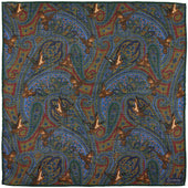 Paisley Motif Wool / Silk Pocket Square - Forest - 40x40cm