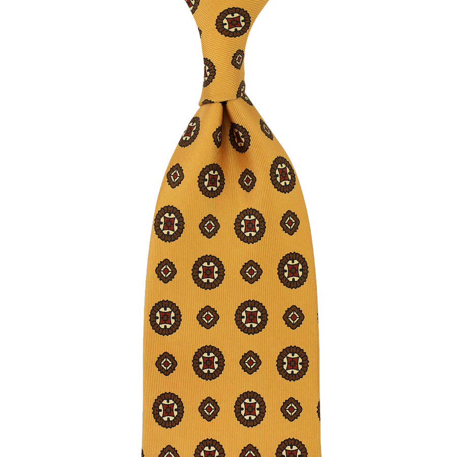 Floral Printed Silk Tie Honey Hand Rolled