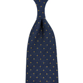 Shibumi-Flower Printed Linen Tie - Navy - Hand-Rolled