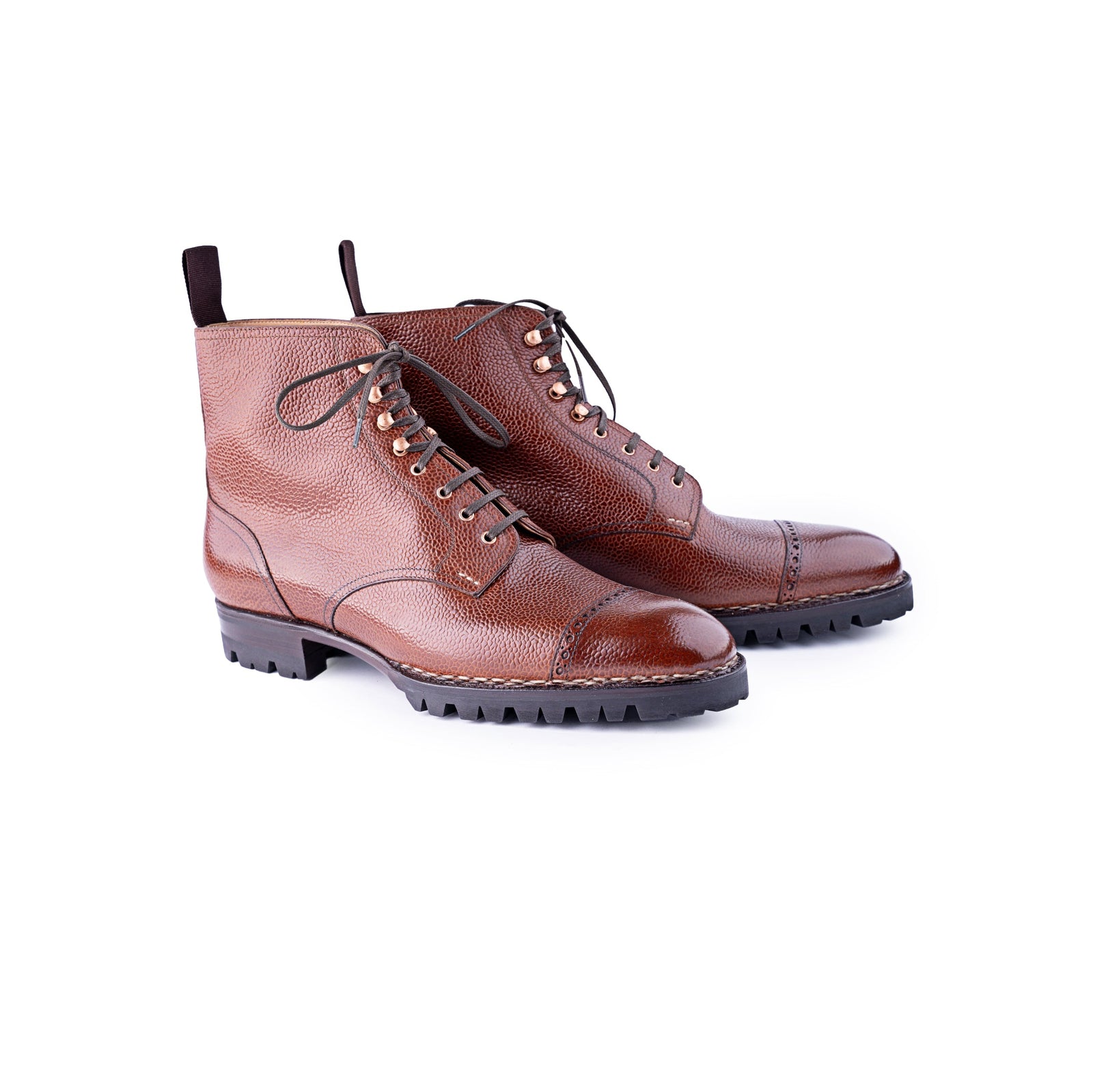 Derby Ankle Boots With Brogued Toe Cap In Scotch Grain Leather