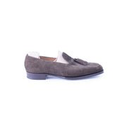 Tassel Loafer With Hand Stitched Apron In Dark Brown Suede Leather