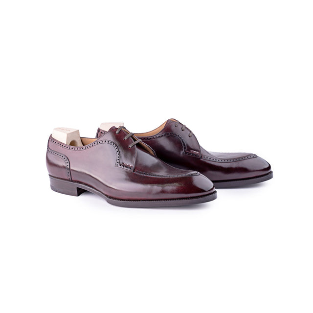 Elegant swan neck Derby in midnight Burgundy aniline calf leather