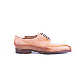 Five Eyelet Split Toe Derby With Hand Stitched Apron In Light Brown And Beige