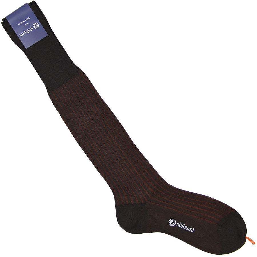 Knee Socks Shadow Stripes Brown Copper Pure Cotton
