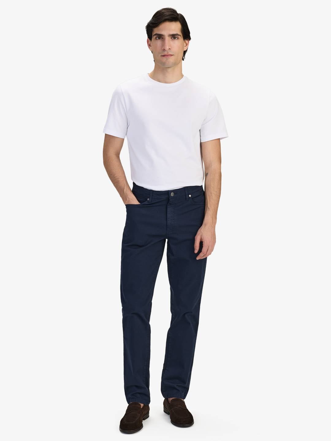Navy Blue Slim Fit Cotton Solid Trousers