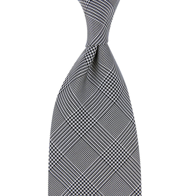 Glencheck Woven Silk Tie - Black / White - Hand-Rolled