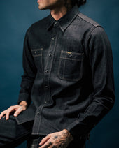 12oz Selvedge Denim Work Shirt With Snaps - Black