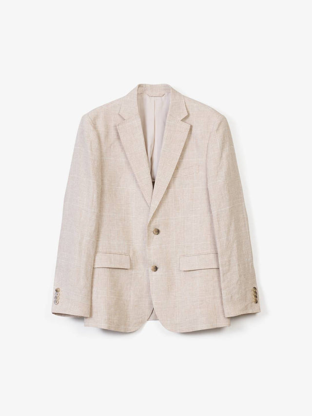 Beige Checked Linen Blazer
