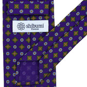 Floral Printed Silk Tie Royal Purple Hand Rolled