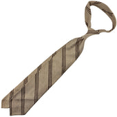 Triple Bar Shantung Silk Tie Beige Brown Hand Rolled