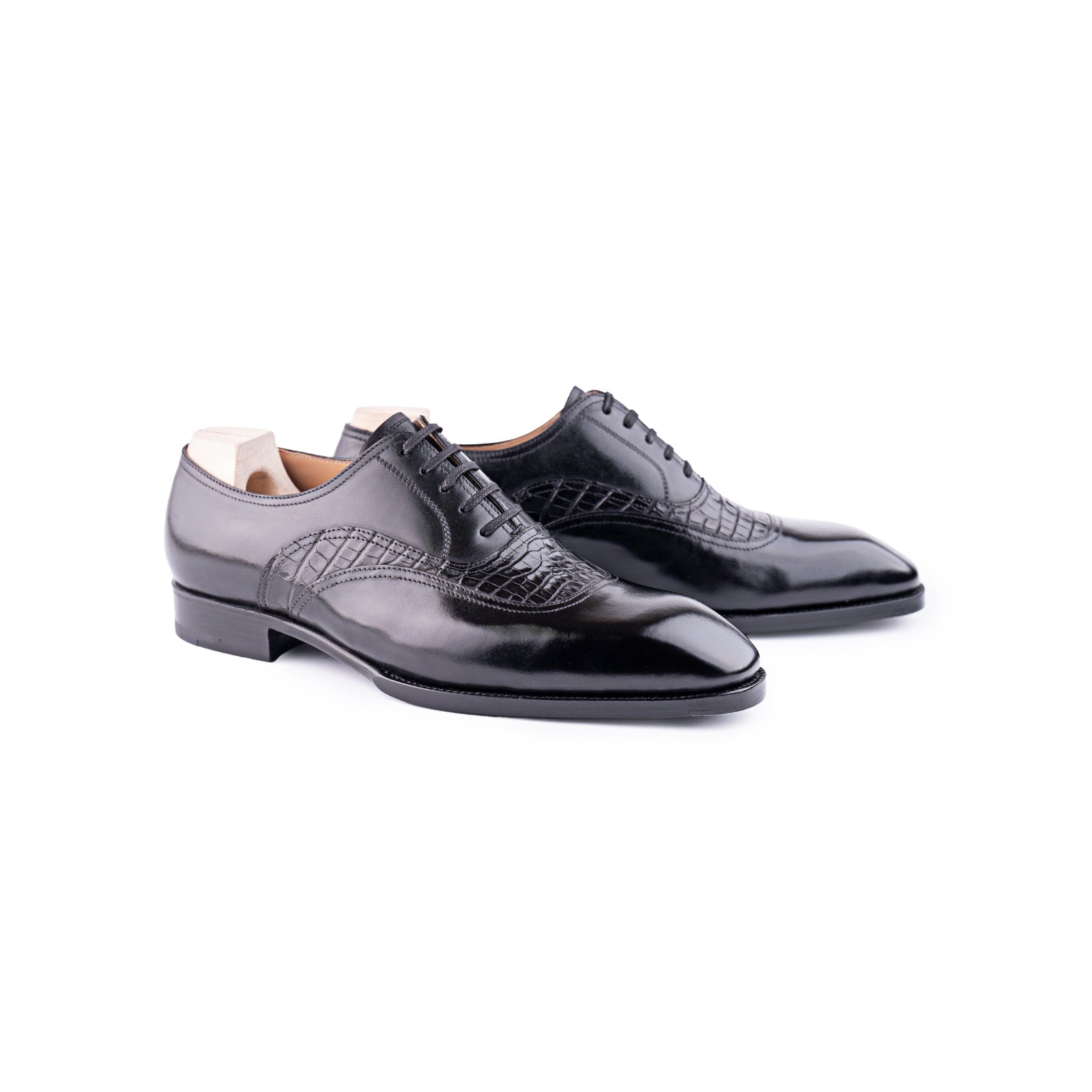 Straight Wing Dress Oxford With Croc Application In Calf Leather