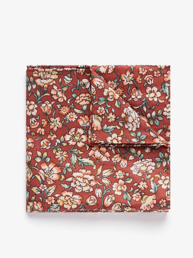 Terracotta Pocket Square Cotton Floral