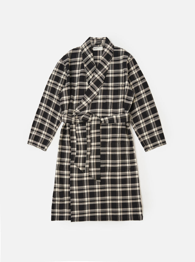 Black Twill Check Short Dressing Gown