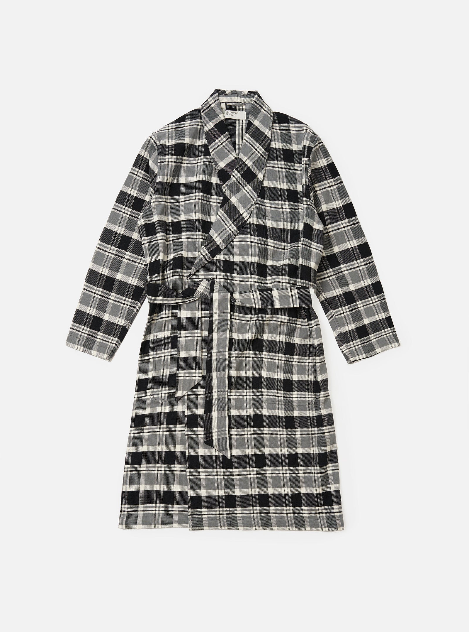 Grey Black Twill Check Short Dressing Gown