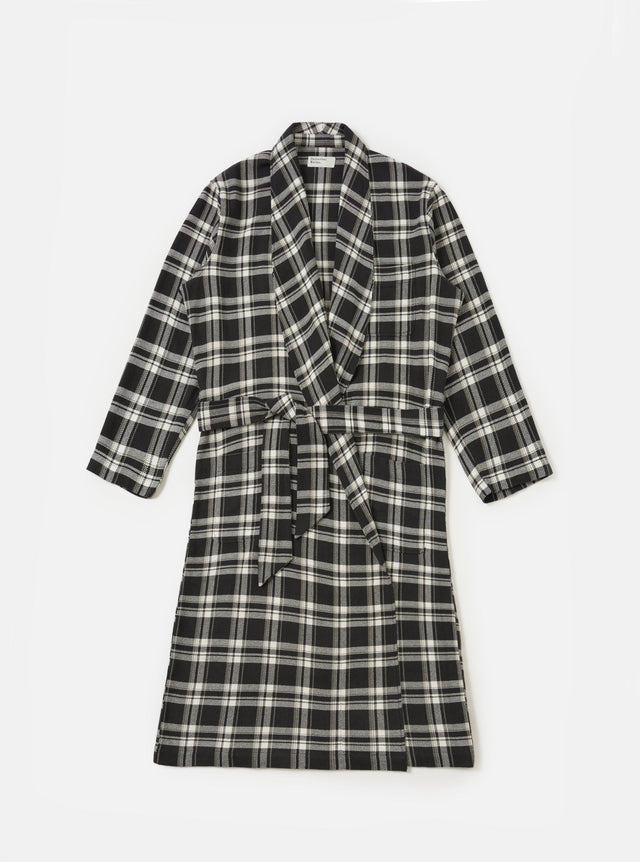 Black Twill Check Long Dressing Gown