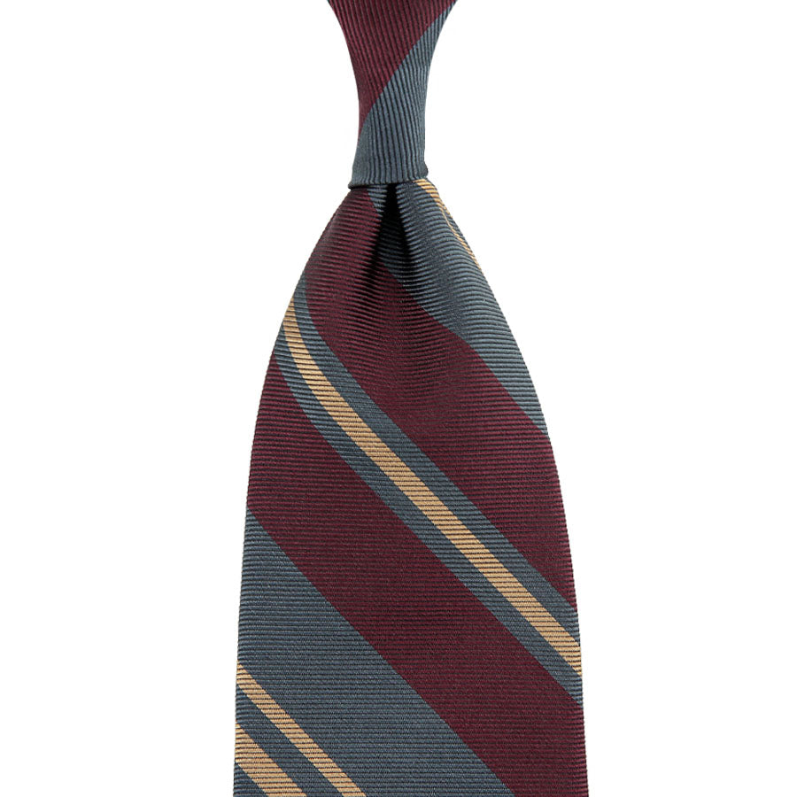 Repp Stripe Silk Tie Burgundy Grey Beige