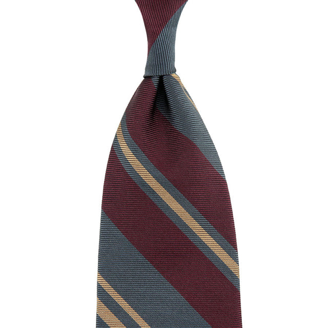 Repp Stripe Silk Tie - Burgundy / Grey / Beige