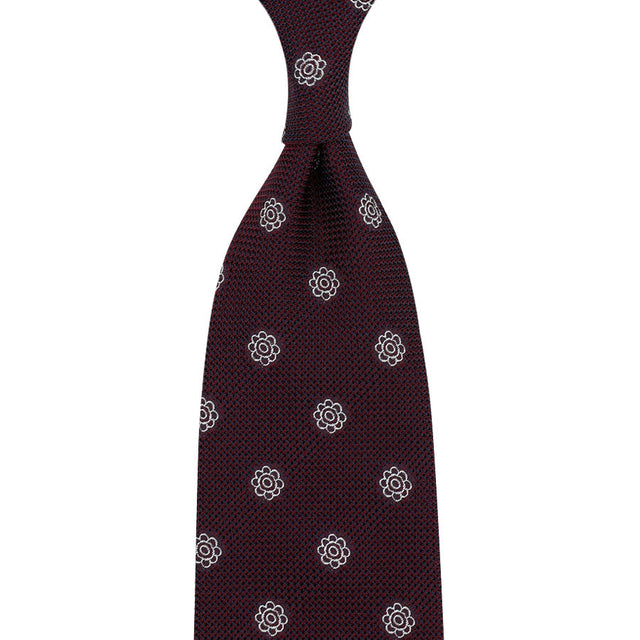 Shibumi-Flower Fina Grenadine Silk Tie - Burgundy