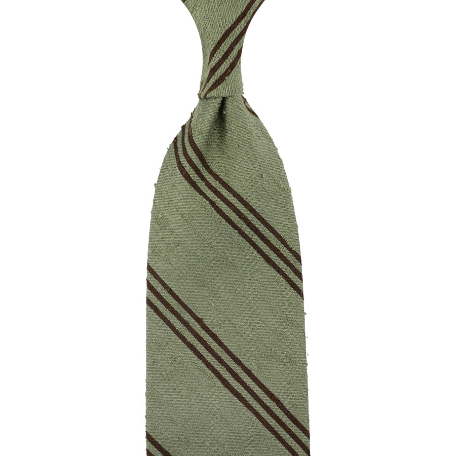 Triple Bar Shantung Silk Tie Brown Hand Rolled