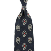 Paisley Jacquard Silk Tie - Navy - Hand-Rolled