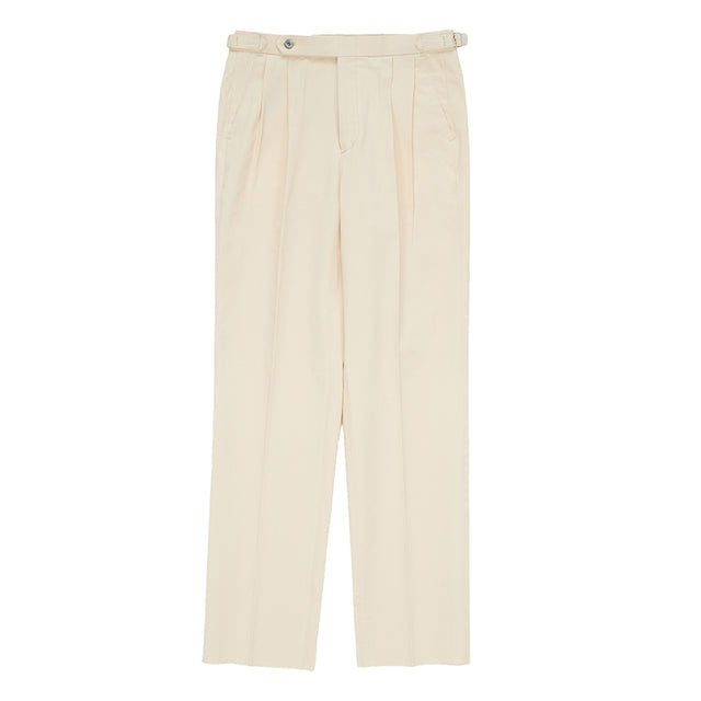 Cotton adjust Double Pleats relaxed Chino Pants (Ecru)