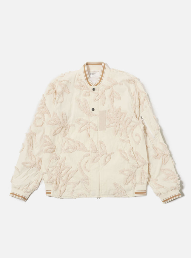 Ecru 3D Flower NS Bomber Jacket