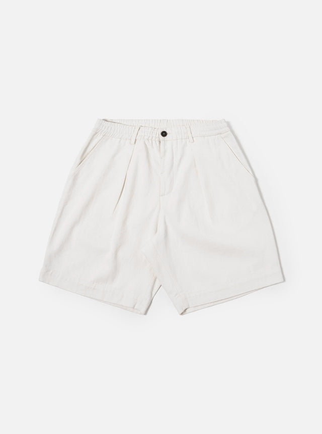 Ecru Slub Drill Pleated Track Short