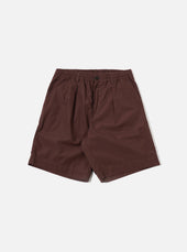 Brown Peached Poplin Pleated Track Short