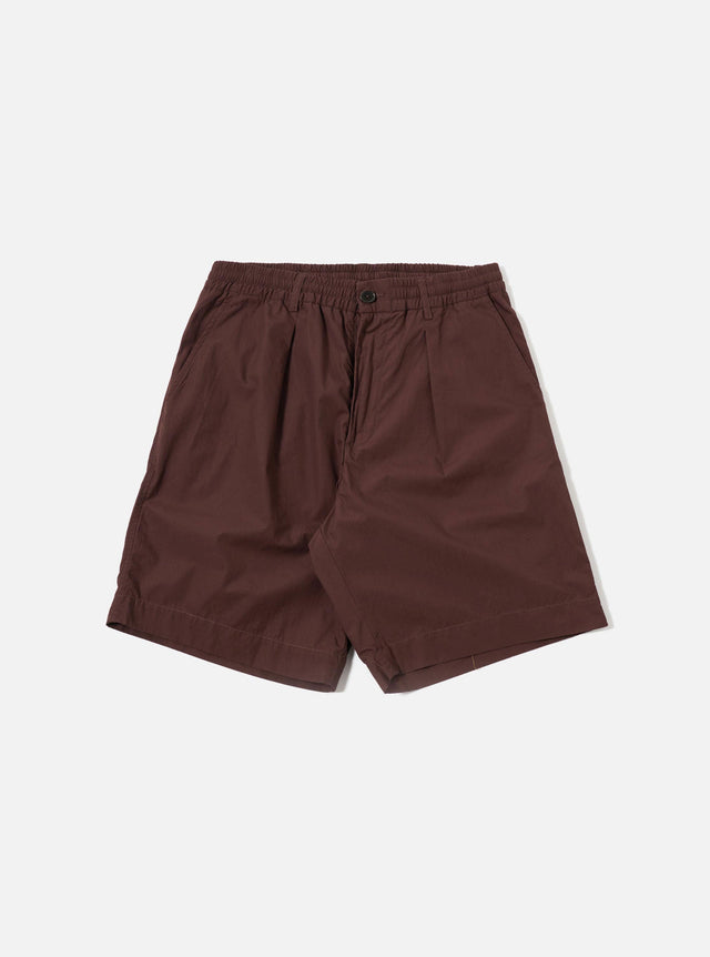 Brown Peached Poplin Pleated Track Short