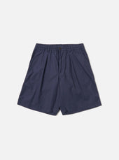 Navy Peached Poplin Pleated Track Short